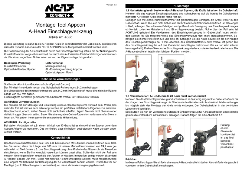 NC-17 Connect Appcon 3000 A-Headset Claw Mounting Tool
